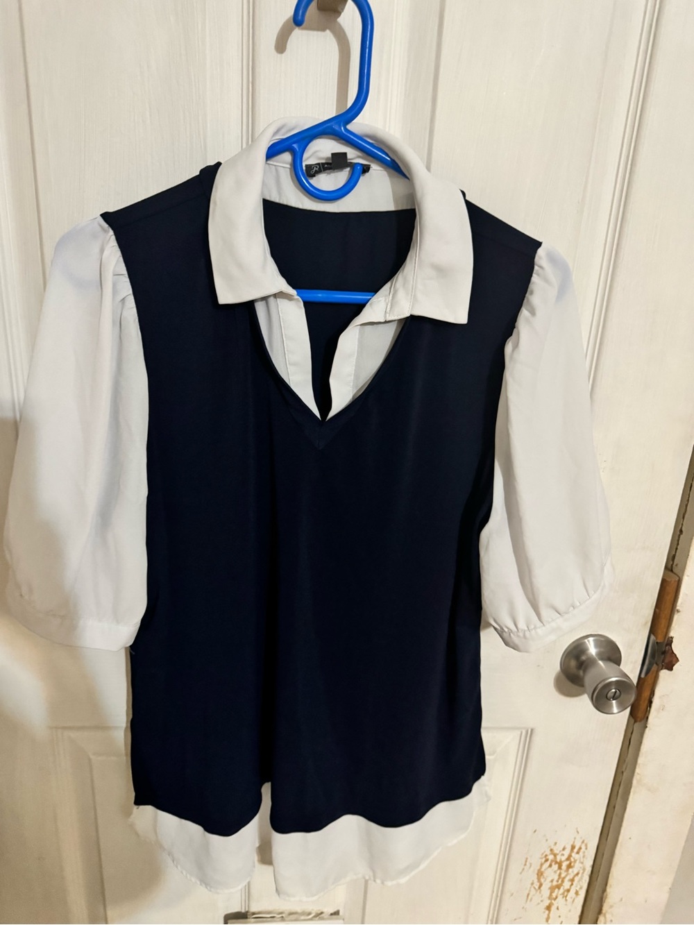 Adrianna Papell Navy and White Layered Collared Tunic